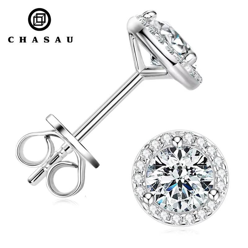 Sparkle 1ct 2ct 05ct 5mm65mm8mm Multi Size Moissanite 925 Sterling Silver Stunning Halo Round Earrings