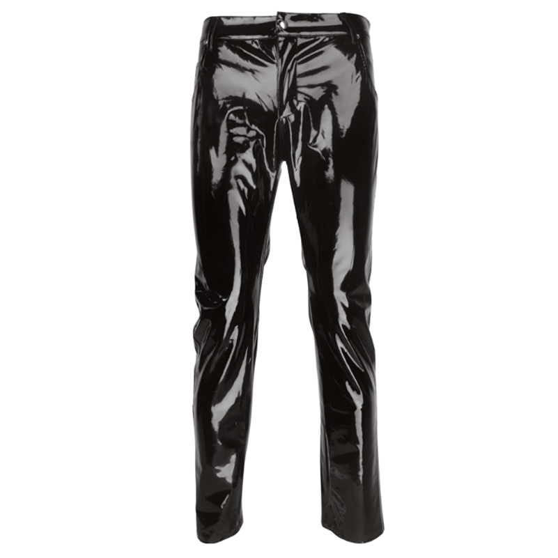 Uomini bagnati in pelle pantaloni in pelle full lunghezza ragazzi neri glossy mid -drive pantaloni dritti bar nightclub show costumi 250919