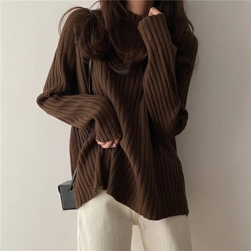 2025 Multicolor Turtleneck Knitted Sweater Women Long Sleeved Loose Pullover Sweaters Autumn Winter Fashion 250919