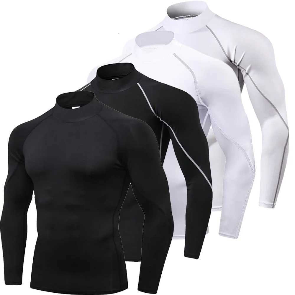 Mens Workout Compression Shirt Quick Dry Running Tshirt Turtleneck Long Sleeve Rash Guard Gym Base Layer Athletic UndershirtXJ250920
