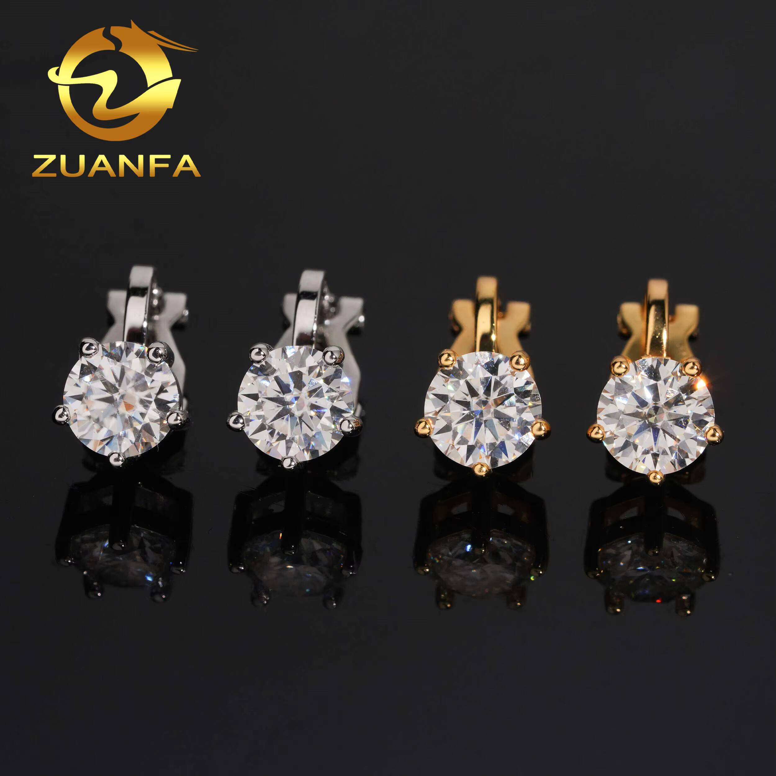 New Design in Stock Clipon Mens Earring Gold Plated 925 Sterling Silver Iced Out VVS Diamond 1ct Round Moissanite Drop Earring