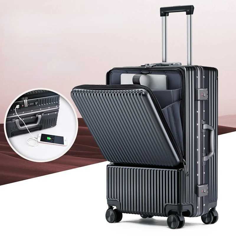 New Trolley Suitcase Computer Boarding travel luggage front open mens womens side open pull rod case 20 Aluminum frame 24 W250920-image-1076020483