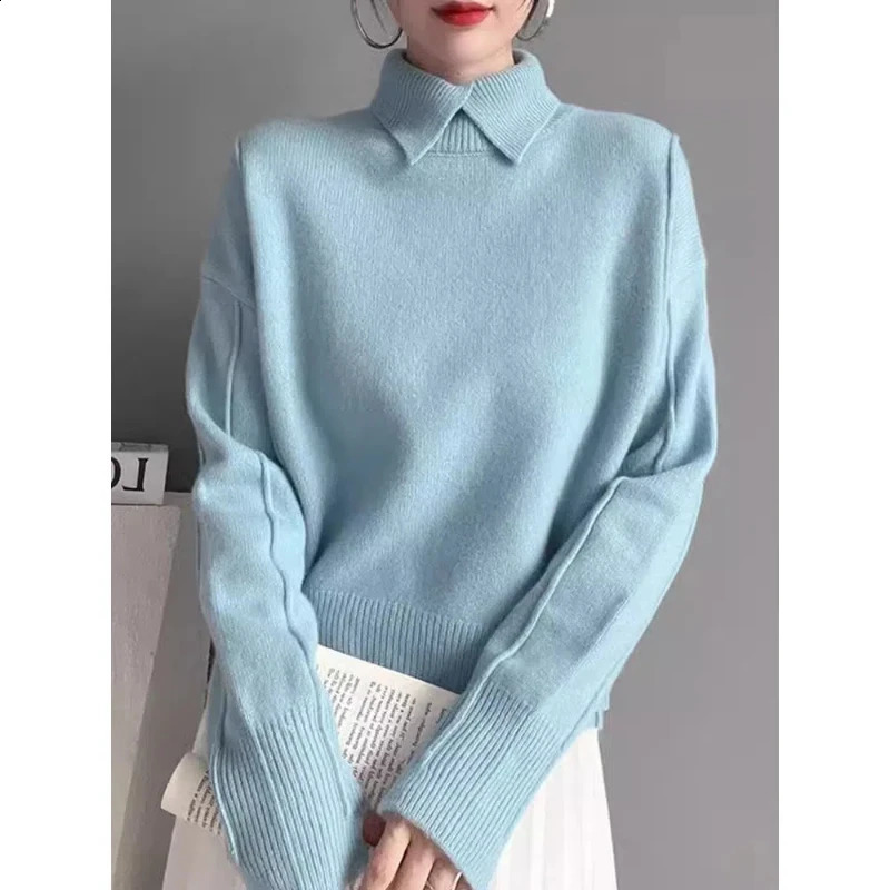 Autumn Winter Fashion Long Sleeve Turndown Colla Solid Sweaters Womens Clothing Loose Allmatch Knitting Vintage Trend Top 250919