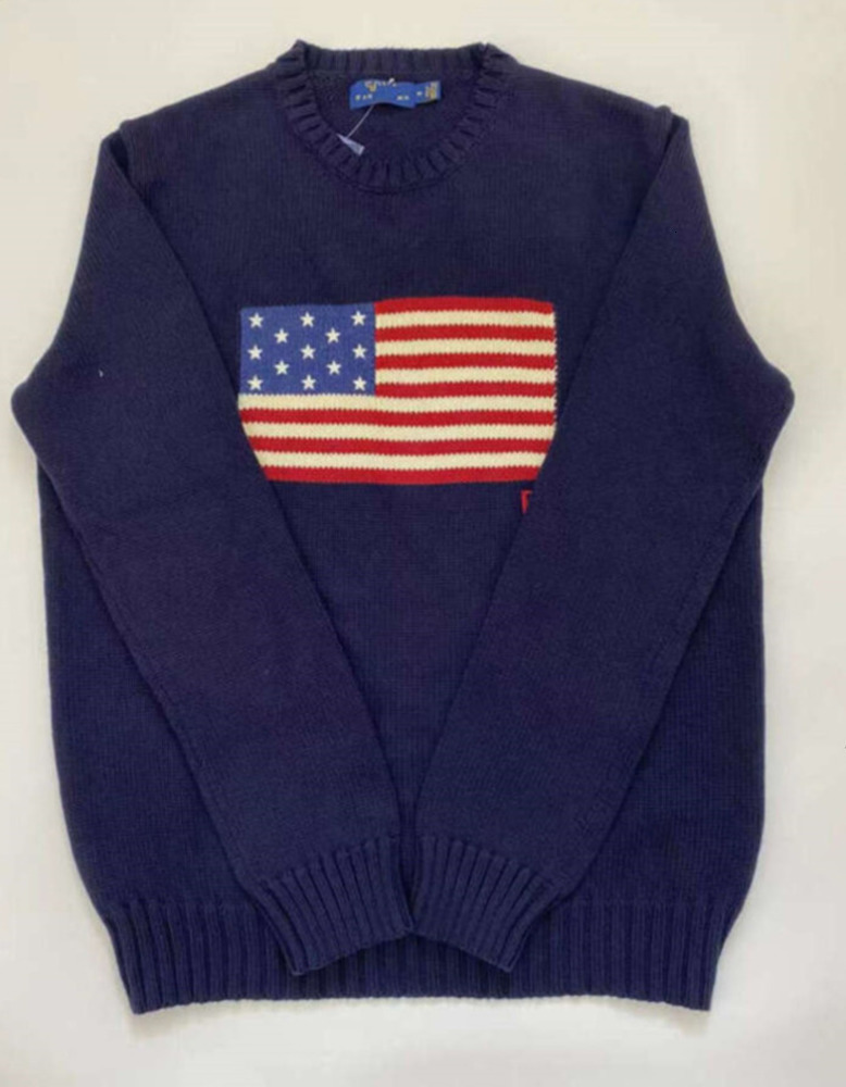 2025 Crewneck Flag Clothes Mens Navy Blue Knitted Sweater Polo Shirt Round Neck Cotton Loose Retro Fashion Casual High Quality All Kinds ppqz
