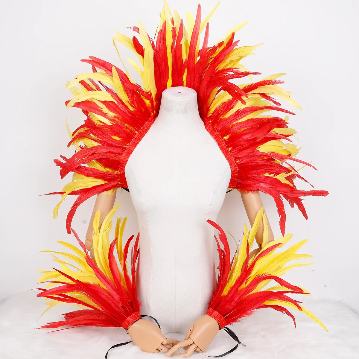Poignets pour femmes sorcières halloween mardi gras plume cap costumes fête cosplay châle de plumes gothiques et 1 paire 250920