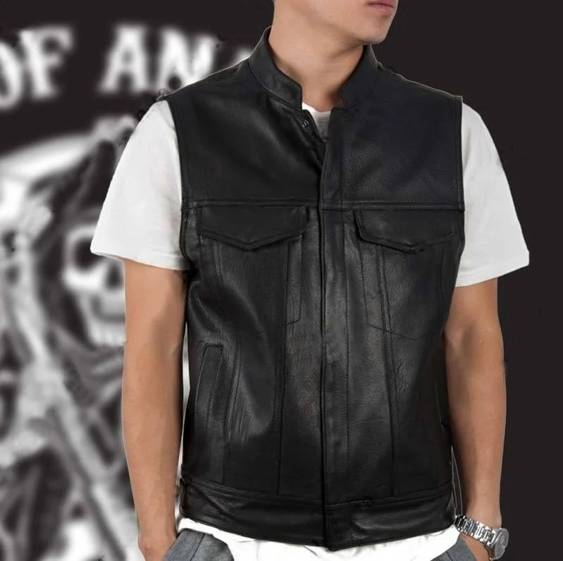 Fashion Vest Black Motorcycle Hip Hop Waistcoat Male Faux Leather Punk Solid Spring Sleeveless 250920