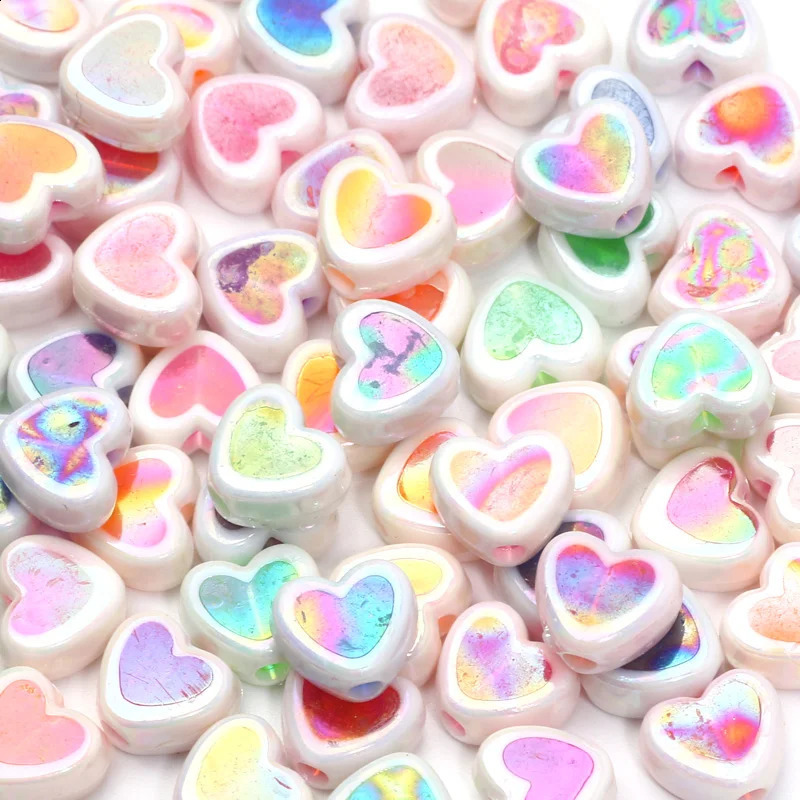 8 mm 50pcs Gradient Perles brillantes Charms Love Heart Acrylique pour faire des bracelets entretoies pour les bijoux faisant des accessoires de