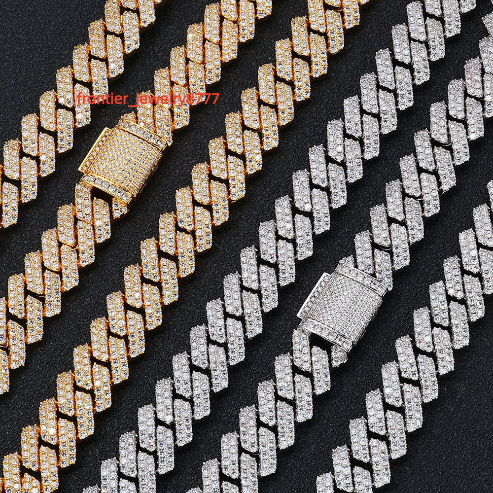 Collier de liaison cubaine de 20 mm personnalisée pour hommes à la mode 925 Chaînes fins en argent sterling vvs Ice Moissanite Diamond Bijoux Men