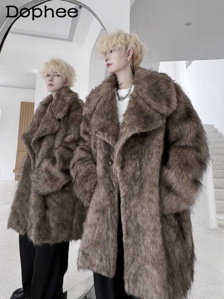 2024 Winter Mens Imitation Mink Faux Fur Plus Cotton Highend Lapel Warm Imitation Fur Coats Longsleeve Solid Color JacketsXJ250920