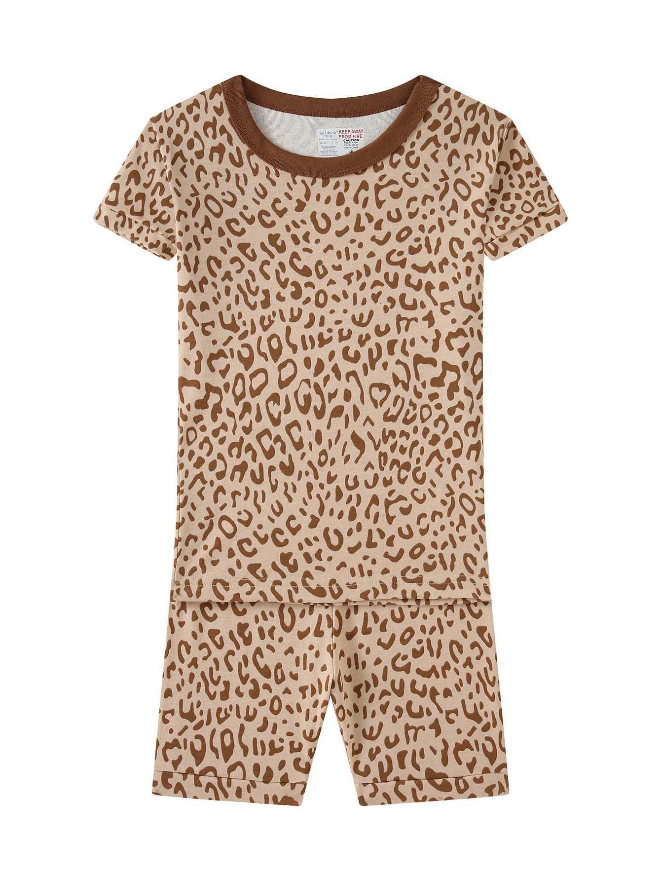 Leopard Print Childrens Pajamas 100 Pure Cotton Pajamas ShortSleeved Set Girls Summer Pajamas 28Y CPCCPSP Certified X250920