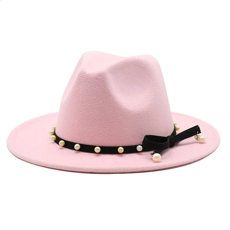Korean Style Pearl Chain Tassel Plus Size Shade Top Hat Women S Autumn And Winter Woolen Fedora British Holiday Fashion 250919