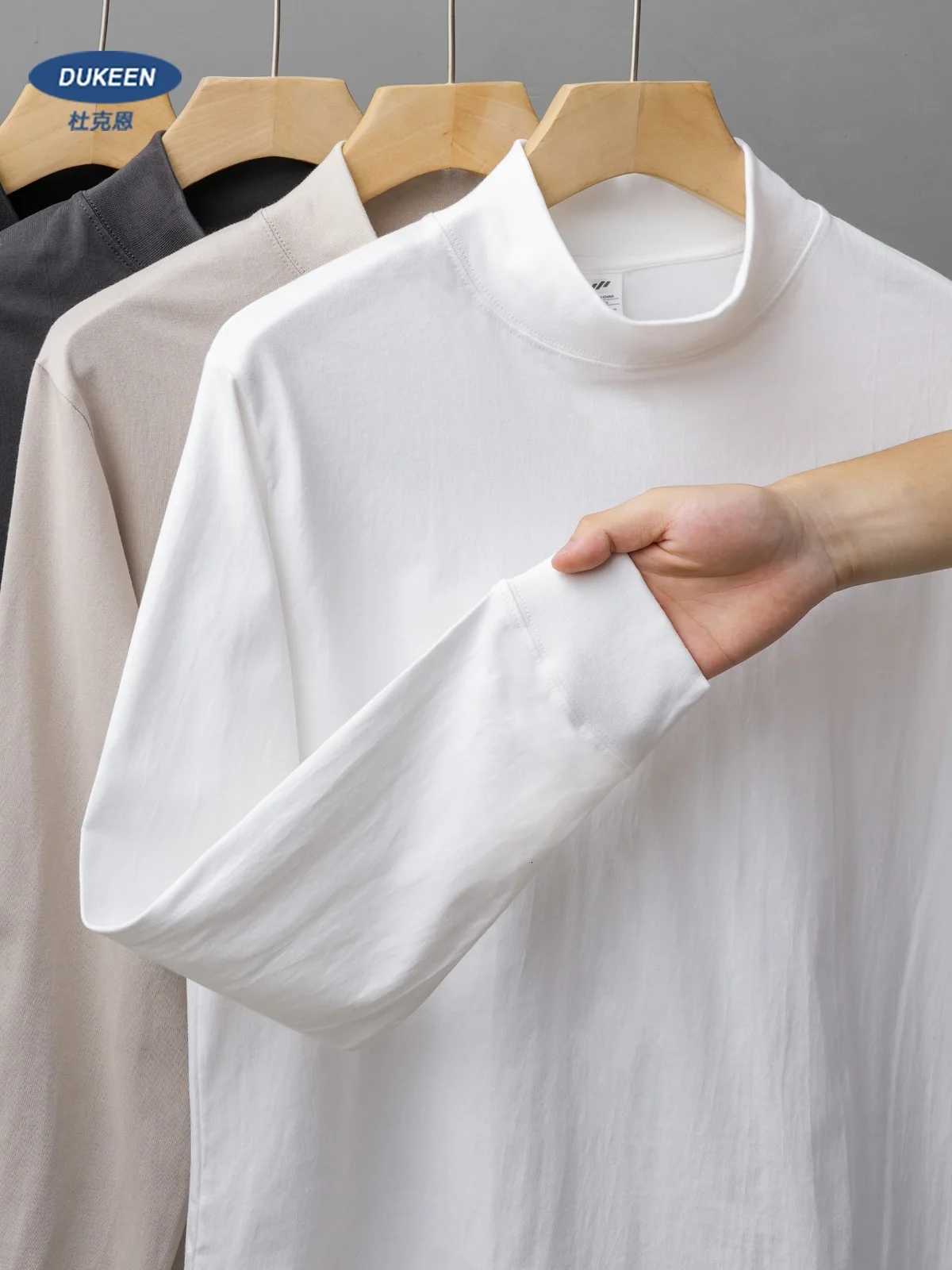 Dukeen 270G Heavyweight HalfTurtleneck LongSleeve T Shirts for Men Autumn 100 Cotton Solid Color Undershirt Mens ClothingXJ250920