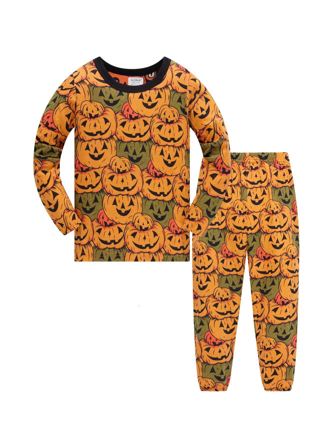 Halloween clothes for children aged 18 100 cotton pajamas with pumpkin pattern printed long sleeved pants sleepwear set X250920