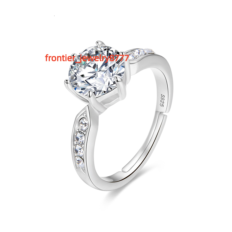 Rinntin SR242 Bijoux de mariage 925 Sterling Silver Classic Romantic Design Diamond Coupte Rogue de fiançailles Solitaire réglable