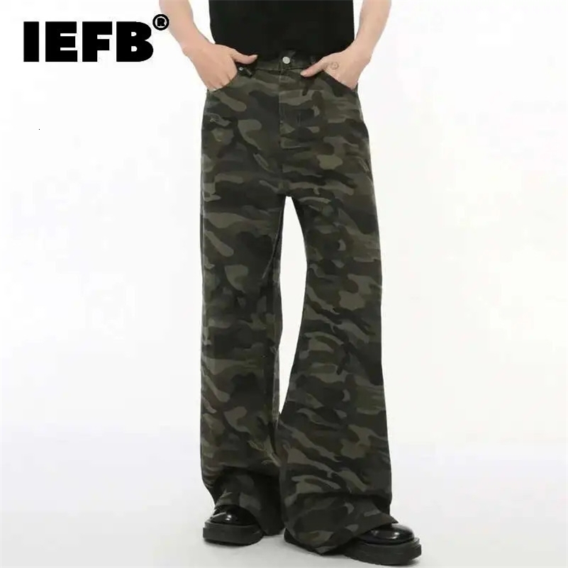 IEFB Vintage Camouflage Mens Jeans Fashion Washed Casual Wide Leg Denim Pants Autumn Winter Loose Male Trousers Old Blue 9C354 250919