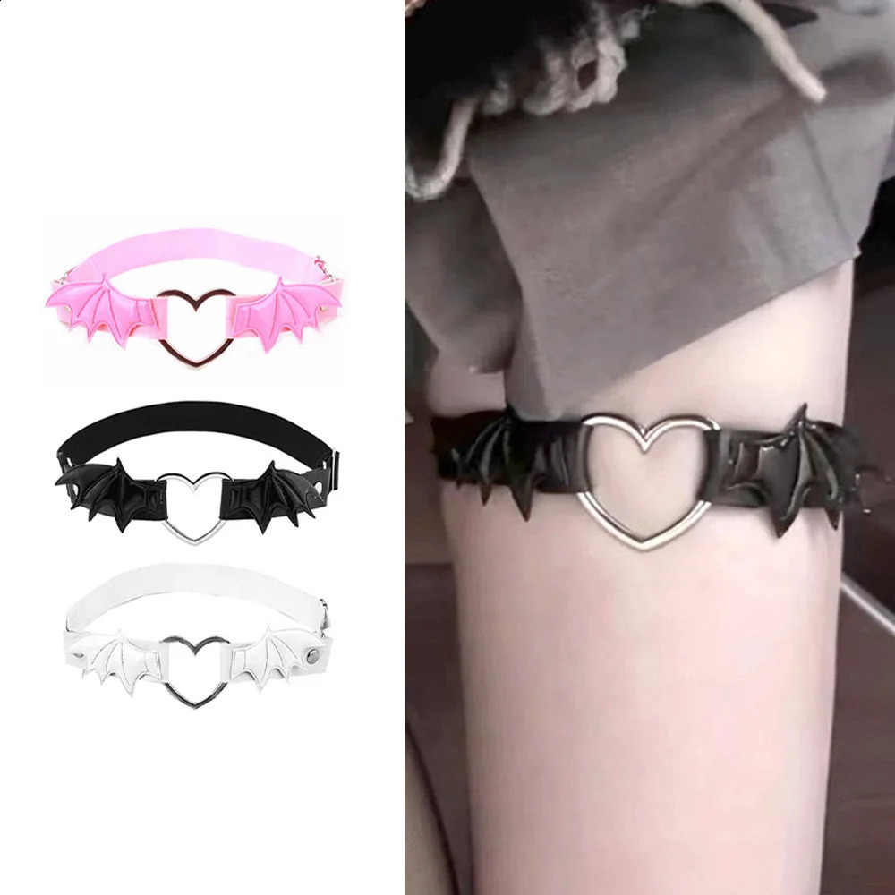 Sexy Girl Goth Heart Bat Thigh Garter Belts Leather Black Punk Leg Ring Loop Strap Gothic Accessories Harness Suspender y250919