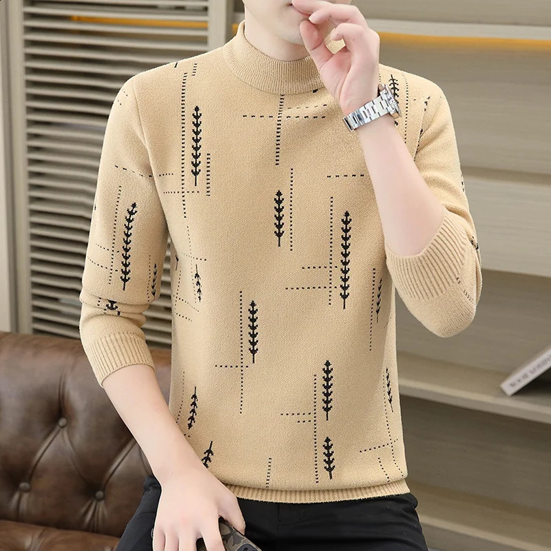 Autumn and Winter Sweaters for Mens Half Turtleneck Casual Trendy Inner Layer Base Knit Thickened Warm Winter Clothing 250920