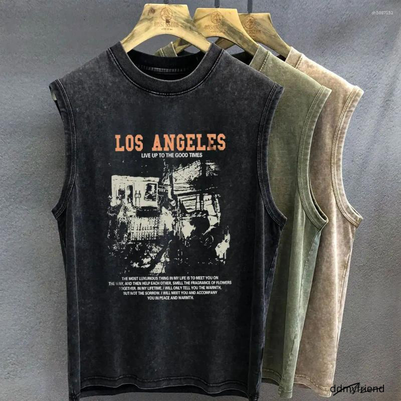 Men's Tank Tops Gothic Graphic T Shirt For Men Vintage Washed Print Oversized Sleeveless Vest Woman Gym Y2k Clothes Streetwear Summer ddmyfrien