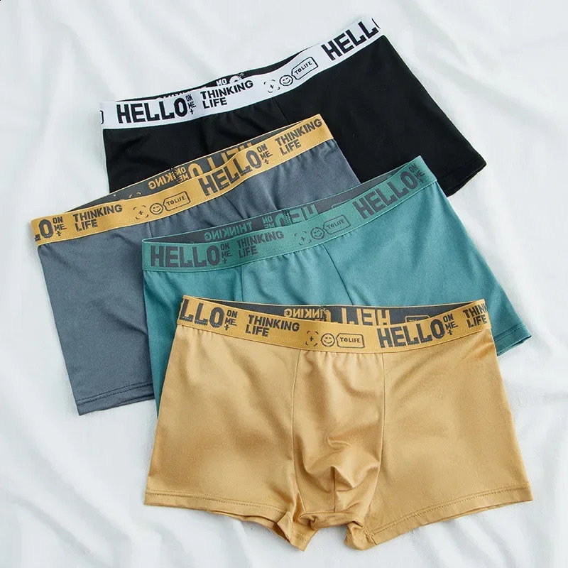 5pcs mens underwear plus size mid waist HELLO letter breathable and comfortable cotton youth boxer sports sexy men 250920