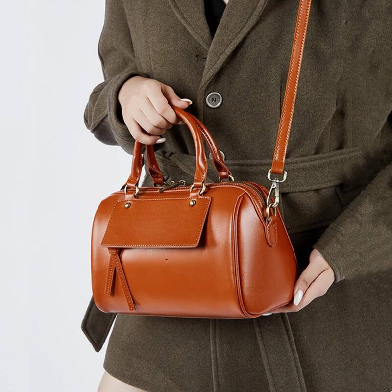 Burminsa Vintage Boston Genuine Leather Sacs pour les femmes 2025 Designer Top Handle Work Handle Bages à bandoulière Épaule