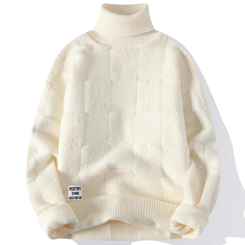 Top Grade Cashmere Turtleneck Sweater Men Winter High Neck Plaid Sweaters Thick Warm Mens Christmas Pullovers 250920