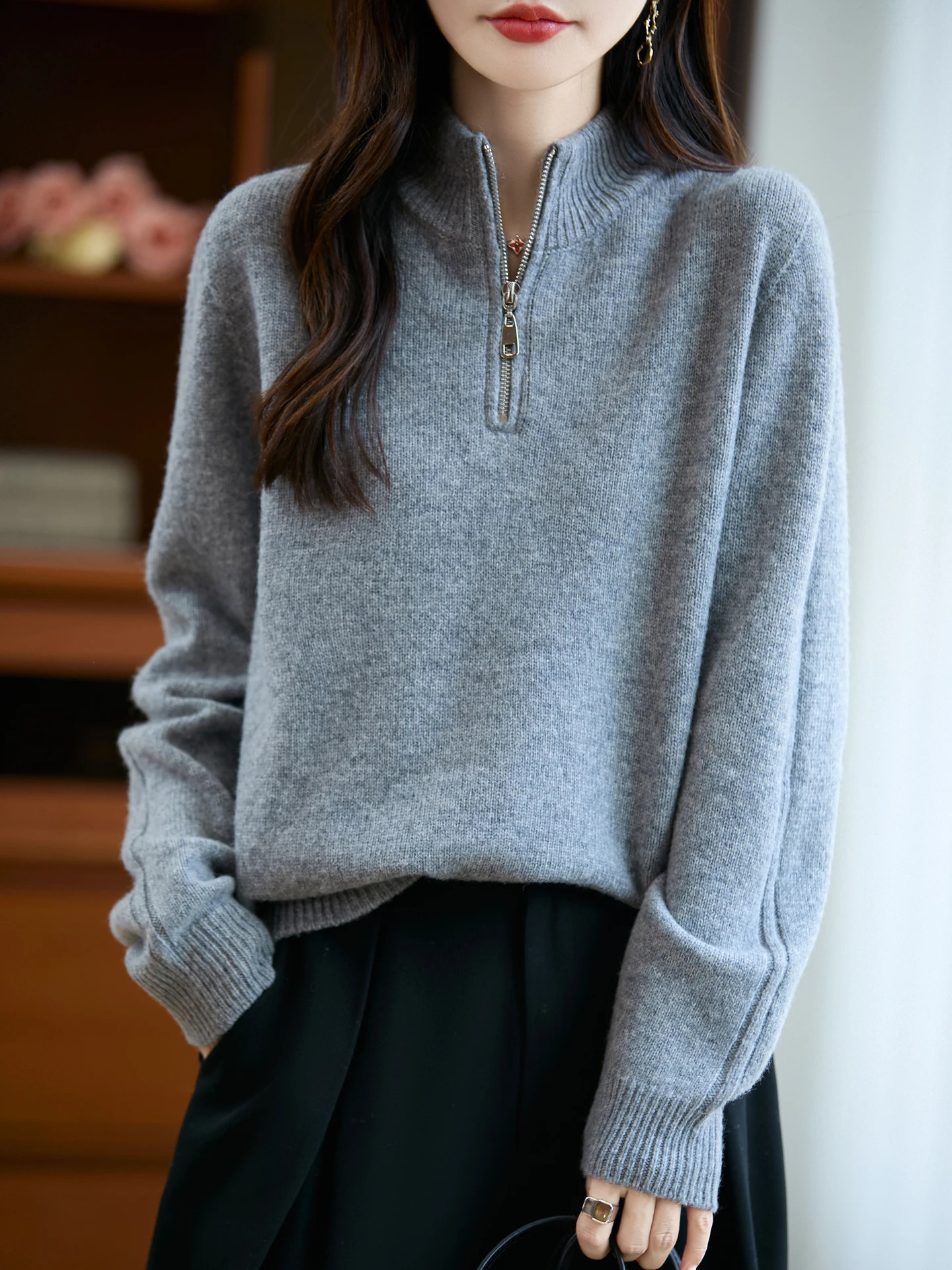 100 Merino Wool Womens Half High Neck Pullover Half Zipper Thick Fashionable Knitted Cashmere Sweater 250920