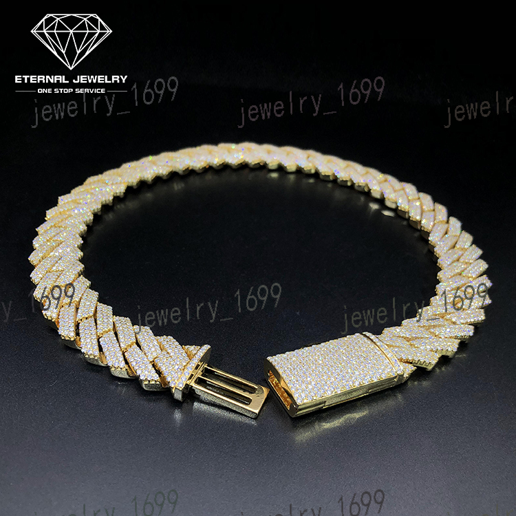 Factory Custom Men Iced Out S925 Silver 18inch Solid 10K 14K 18K Gold Yellow 20mm Moissanite Diamond Cuban Chain Link Necklace