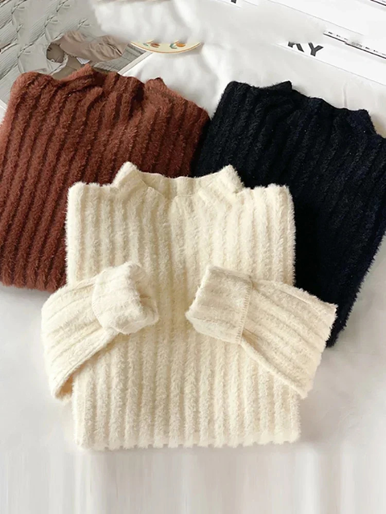 Turtleneck Sweater Women Tops Lined Thick Warm Knitted Pullover Autumn Winter Streetwear Jersey Knitwear Jumper 250920