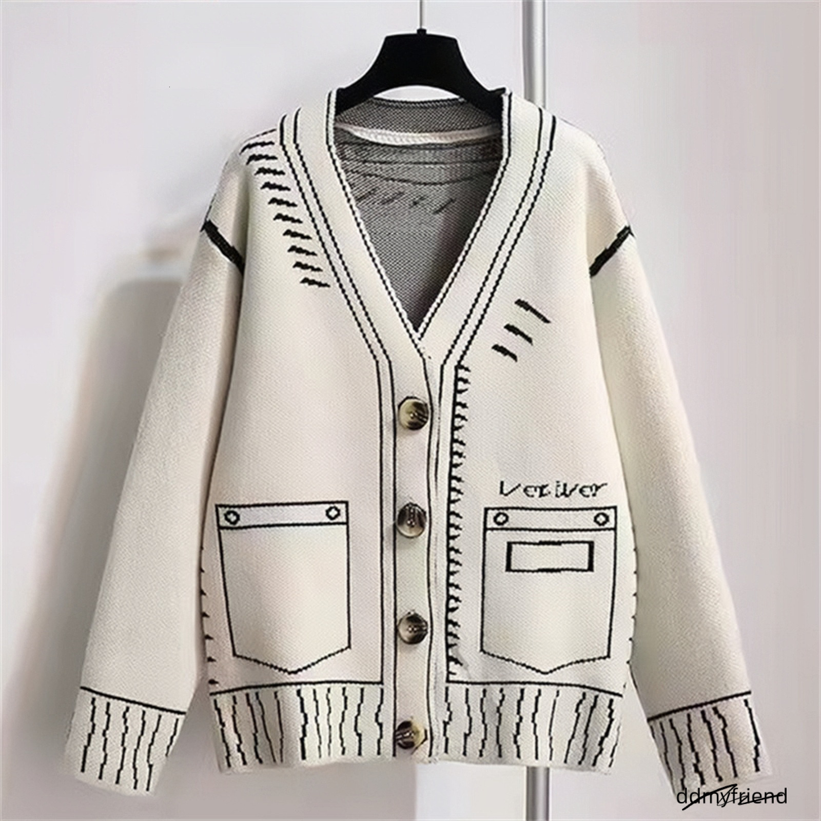 Maoning Autumn Winter Sweater Black And White Oversized Jacquard Loose Lazy Style Knitted Womens Cardigan 250718 ddmyfriend ddmyfriend ddmyfriend dd