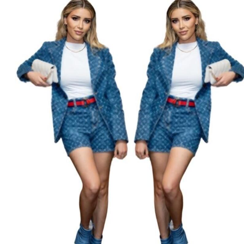 Designer Tracksuits Femmes Denim deux pièces de veste à manches longues et shorts Suisses en jean Bureau de Spring Suit Bureau Lady