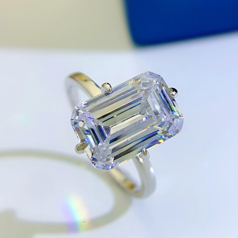 Magnifiques anneaux de mariage de bijoux de luxe 8 * 12mnm baquette coupé blanc laboratoire Moisanite Diamond Eternity Gemone REAL 100% 925 Annea