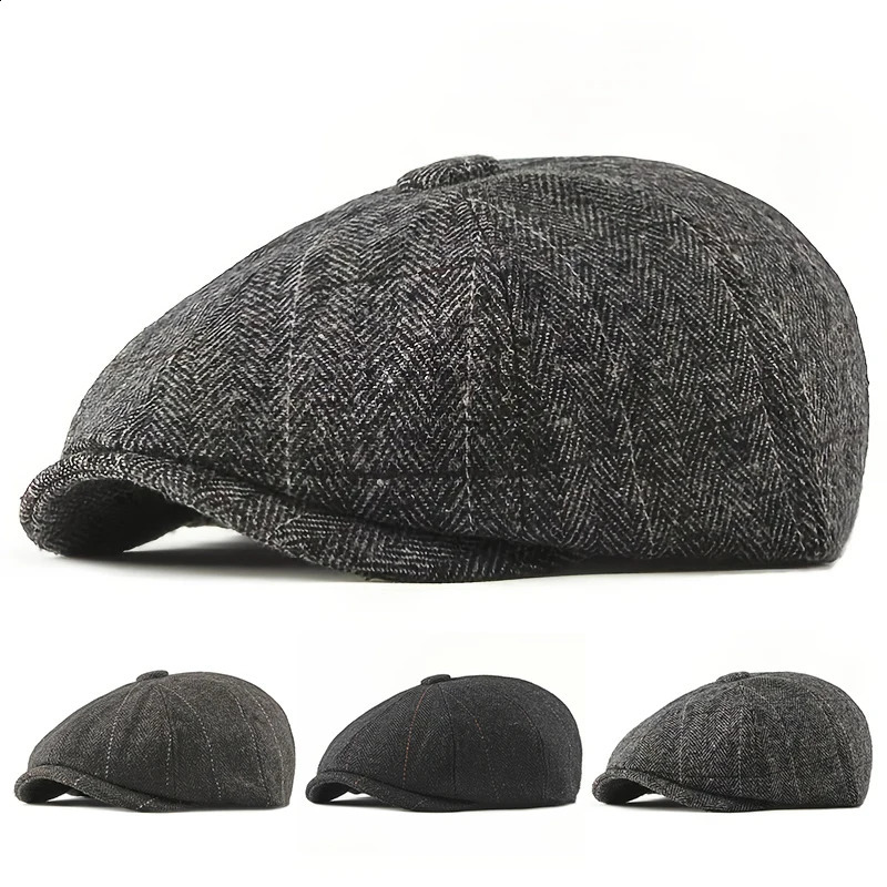 Retro sboy Caps Men British Painters Hats Spring Autumn Berets Herringbone grid with red line Flat Cap Hip Hop 250920