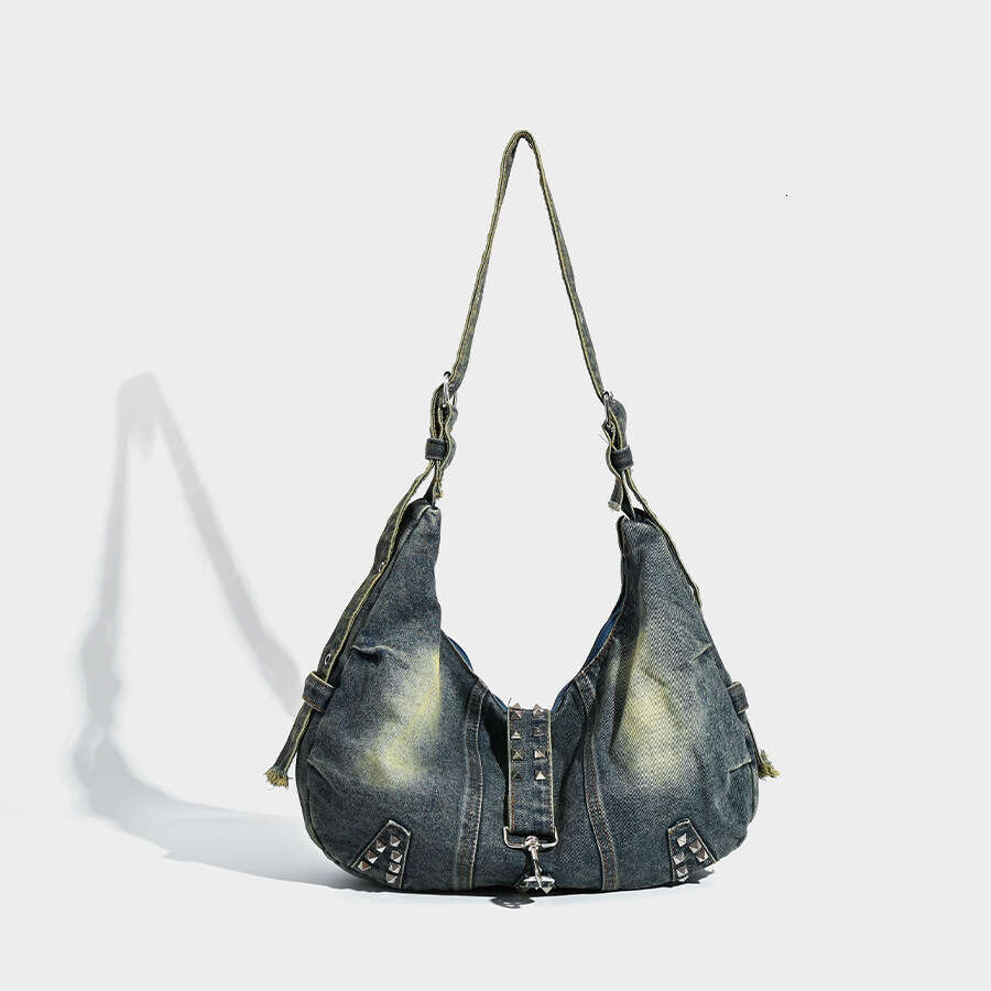 Designer Bags Fashion Tote Bags Handbag Large Capacity Tote Washed Denim Studded American Trendy Ins Style Shoulder Commuter Crossbody Bag