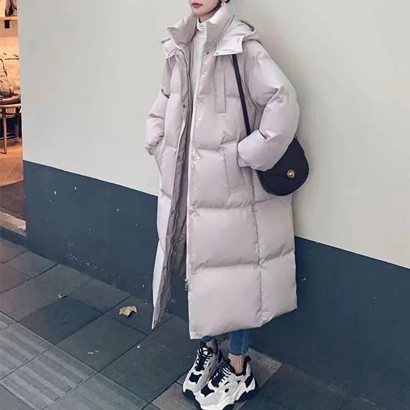 Winter Women Streetwear Thermal Solid Coat Midi Parkas Loose Hoodies Long Sleeve Oversize Young Style Allmatch Down Jacket 250917