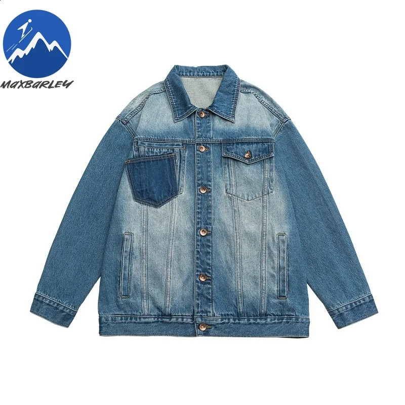Maxbarley Mens Washed Denim Jacket Classic Turndown Collar Y2k Harajuku Motorcycle Jackets Vintage Workwear Autumn Denim Coat 250920