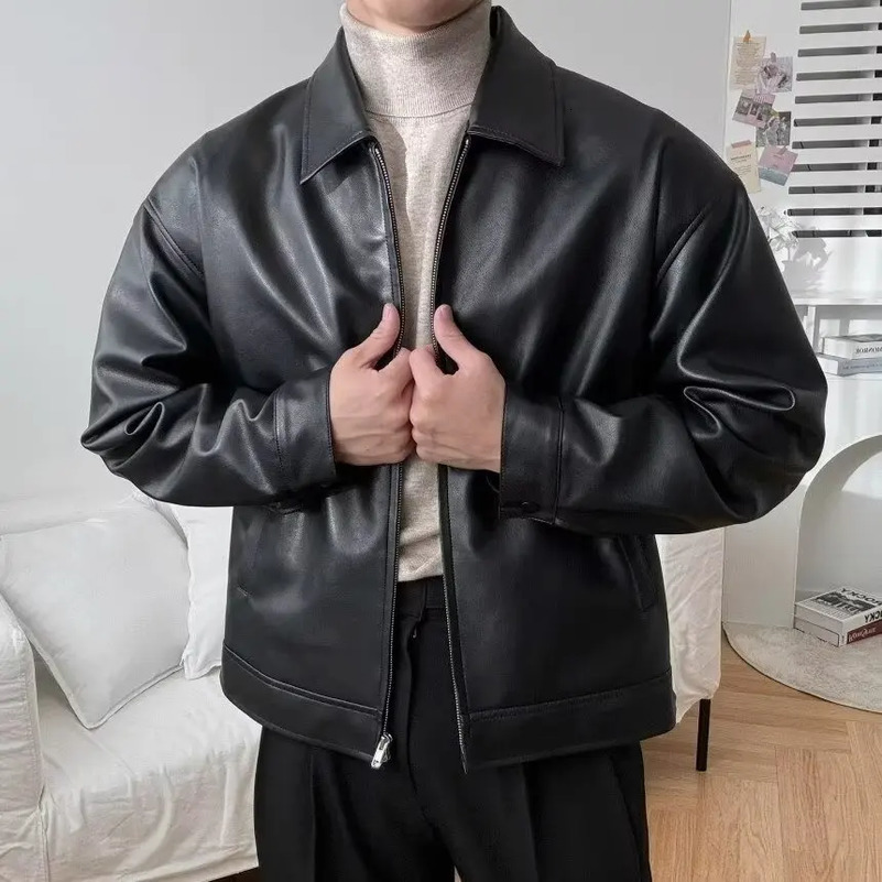 Trendy Autumn Mens Leather Jacket Lightweight Casual Sports Motorcycle Vest Fashionable Korean Style Fit Baseball Uniform 250920