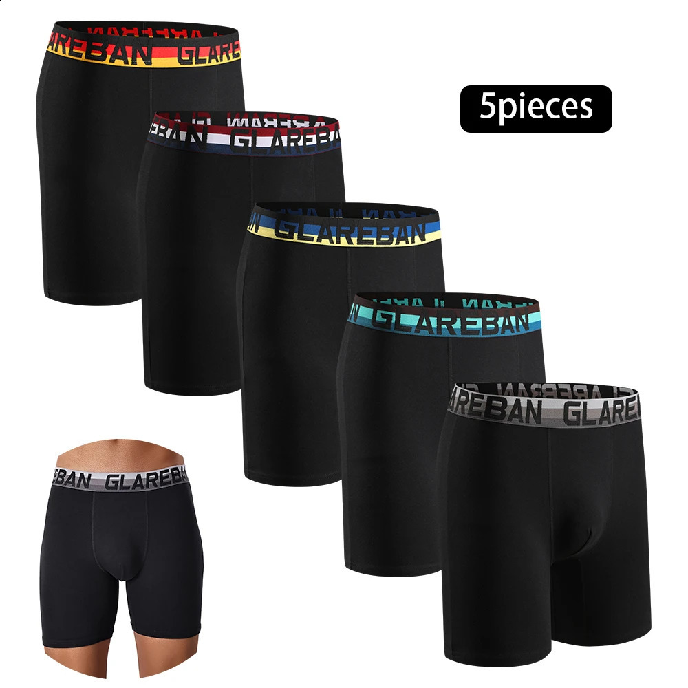 5pcs Set MidLong Cotton Boxer Shorts Men Underwear Male Underpants for Homme Boxershorts Slips Soft Panties Briefs 250920