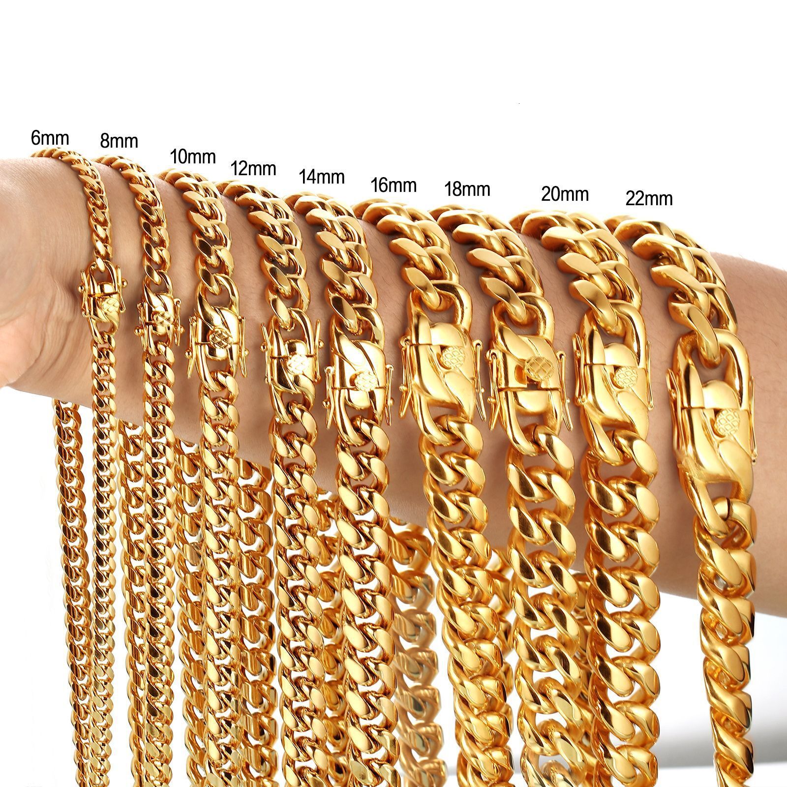 622mm Hip Hop Stainless Steel Miami Cuban Link Chain Bibcock Clasp Mens 18K Real Gold Plated Jewelry 1