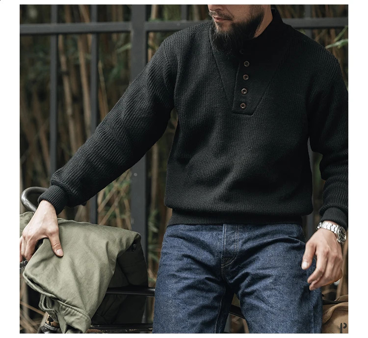 Rugged Bronson Thickened Weight Knitted Sweaters High Neck Military Pullover for Men 250920
