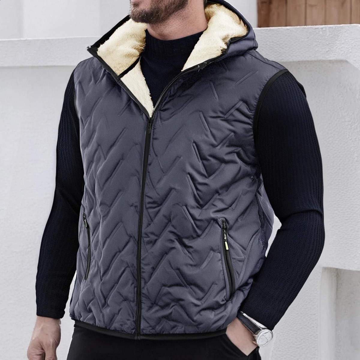 Mens autumn and winter thickened down vest with hood comfortable and warm suitable for daily life shopping and travel 250920