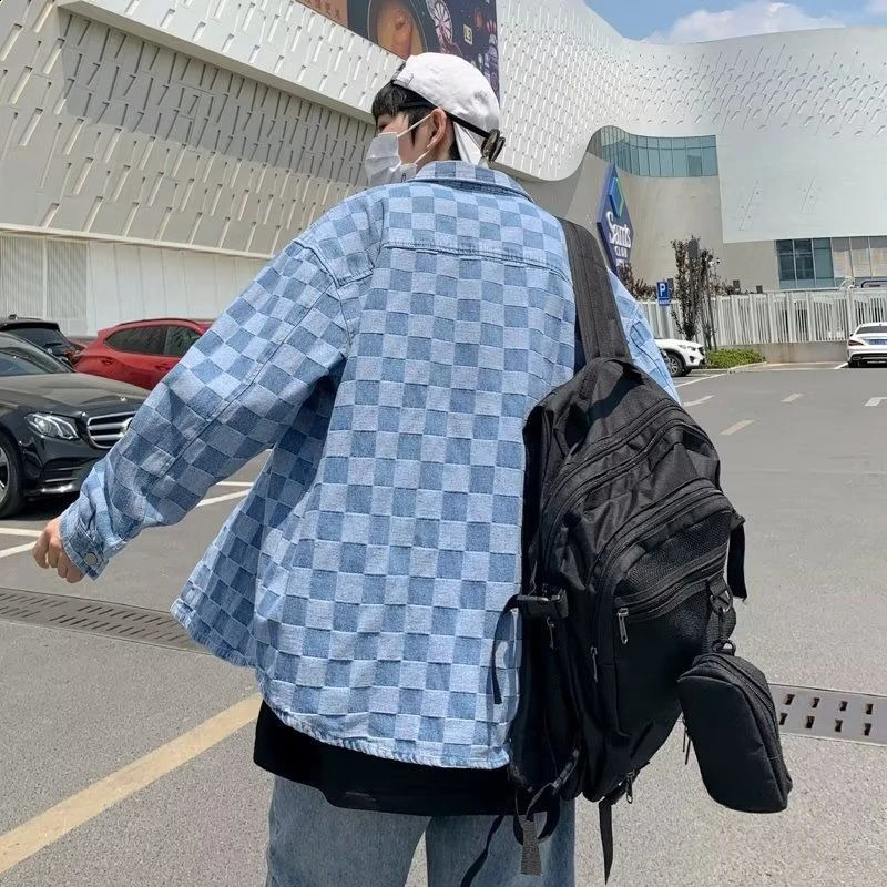 Counboy à carreaux pour hommes à bas prix T Size l esthétique élégante dans les vêtements les plus bas coûts larges épaules de jean vestes Man 25