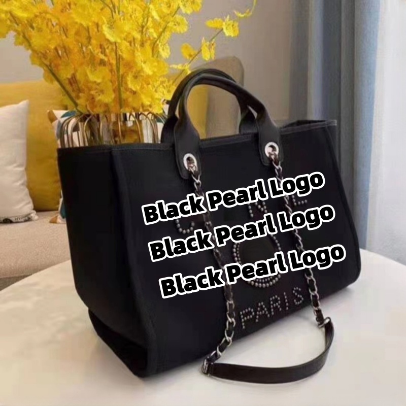 Luxury Bag designer bag women's tote bag with pearl embroidery logo, perfect for the beach. This elegant handbag can be used as a shoulder bag