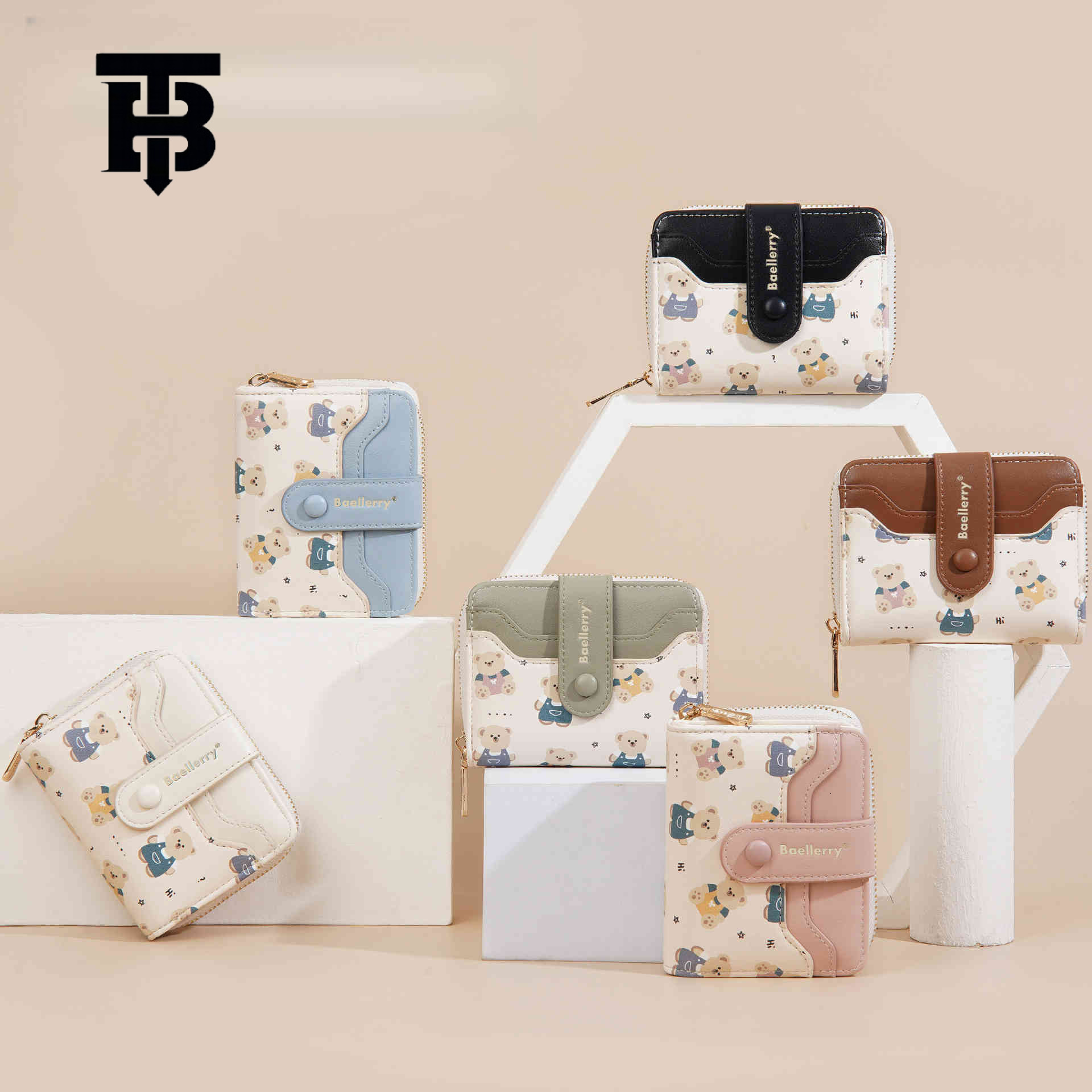 TB BHULAMTE Free Shipping New Designer Women's Bag Bear Cartoon Wallet Zipper Coin Wallet Card Clip Integrated Student Women's High-end
