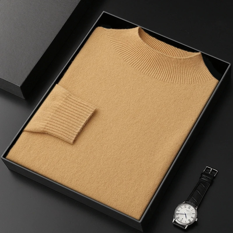 FirstLine ReadytoWear Half Turtleneck Cashmere Knitted Sweater Mens Pullover Autumn Winter Warm Base Shirt Mens Clothing 250920