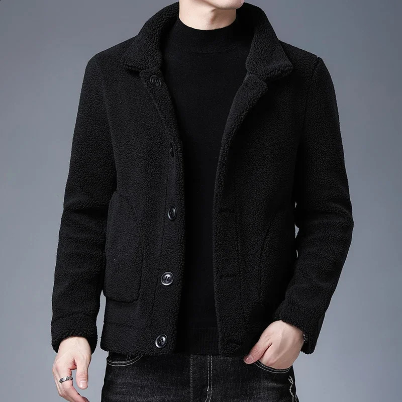 Mens Autumn Winter Singlebreasted Solid Jacket Male Faux Fur Padded Warm Coats Men Lapel Fur Outerwear G597 250920