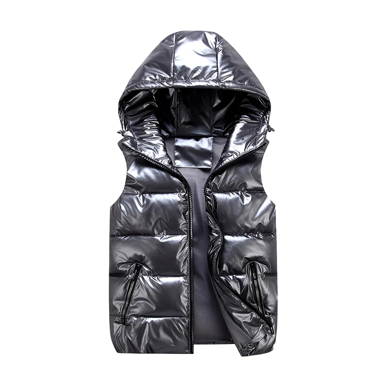Cold Weather Down Vest Mens Winter Hooded Vest Coat with Pockets Stand Collar Sleeveless Zipper Closure Outwear Solid for Cold 250920