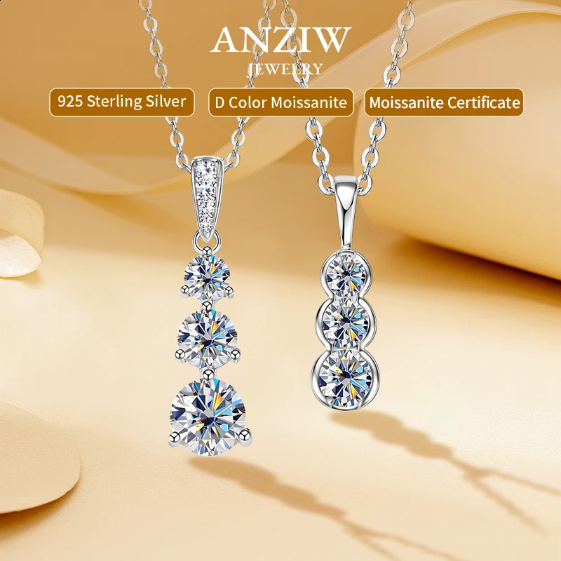 4 mm35 mm3 mm 060cttw 3 pierres D Colliers de pendentif couleur 925 argent pour les femmes 18K plaquées d'or 2025 bijoux tendance 250920