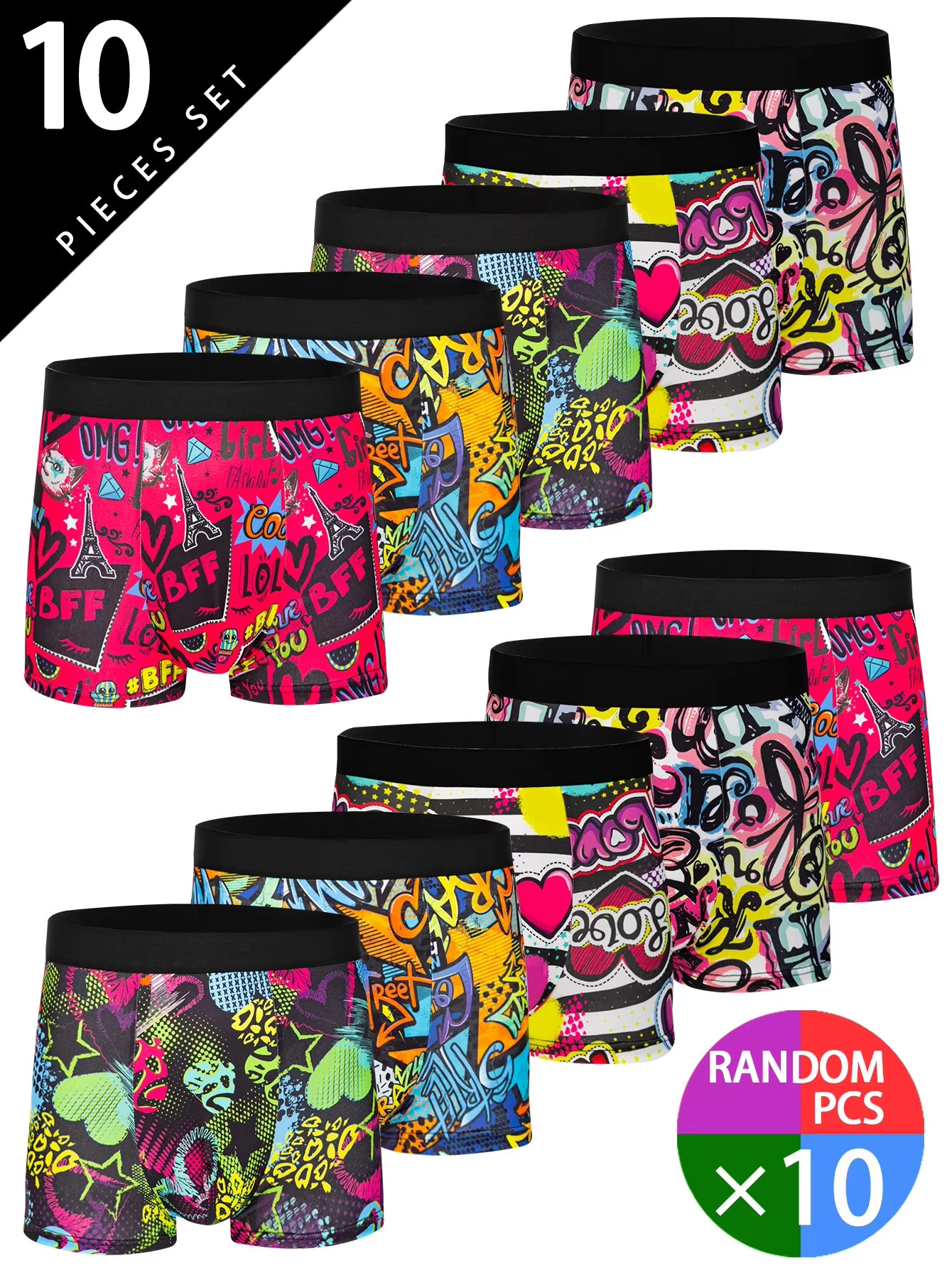 10pcs Mens underwear fun printed mens flat corner pants suitable for beach leisure outdoor swimming teenagers panties 250920