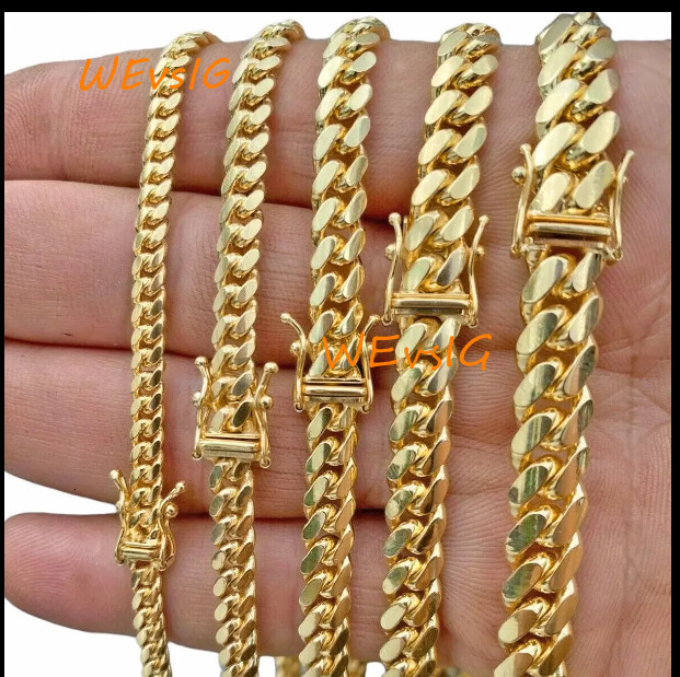 Heavy Mens Hip Hop Choker Yellow Gold Stainless Steel Miami Cuban Link Chain