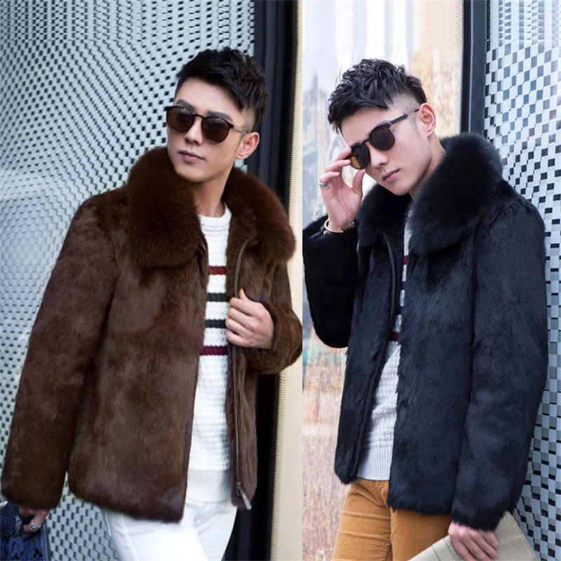S6XL Size Fashion Men Fur Jacket Warm Faux Fox Fur Mink Mens Winter Coat Black Brown Outdoor Sports Wear Casual Short Parkas 250920